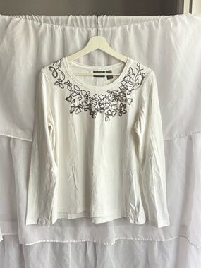 Chico’s Embellished Neckline Long Sleeve Top